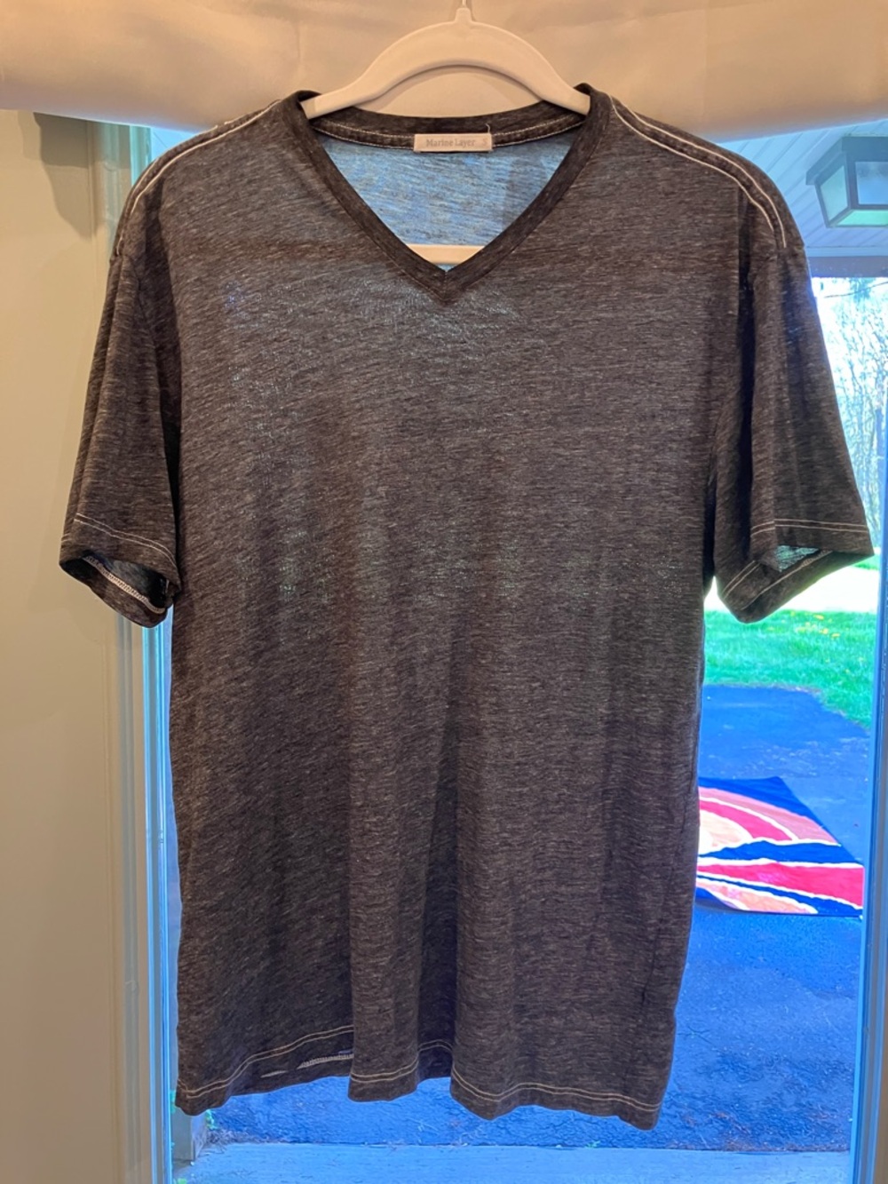 Marine Layer Charcoal Gray V‑Neck Short Sleeve Tee